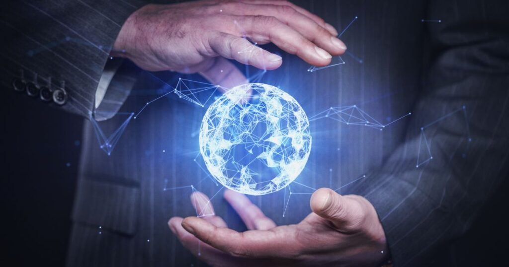 Two hands in control of an energy ball, just like AI