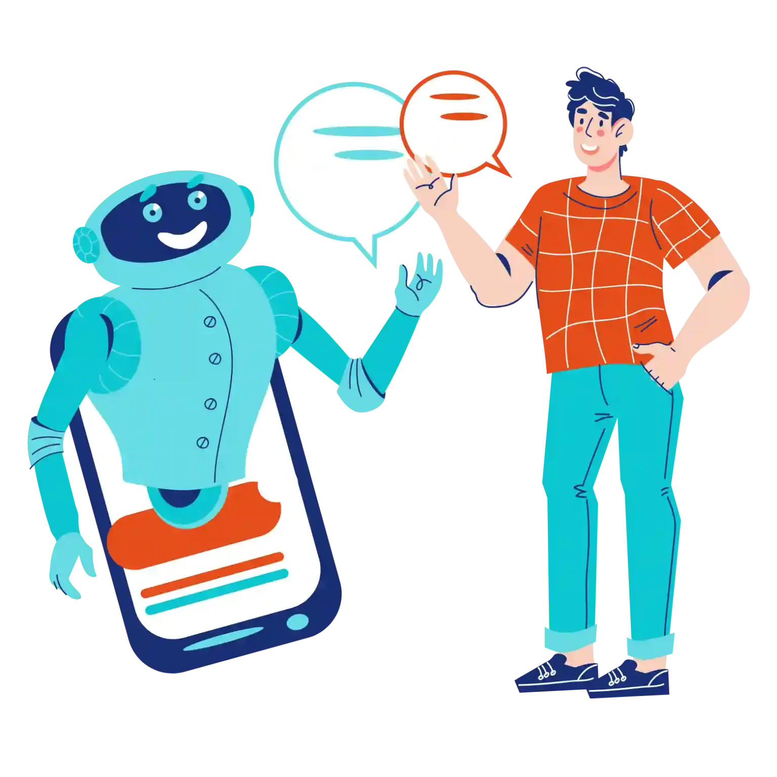 a young man chatting with a Bot