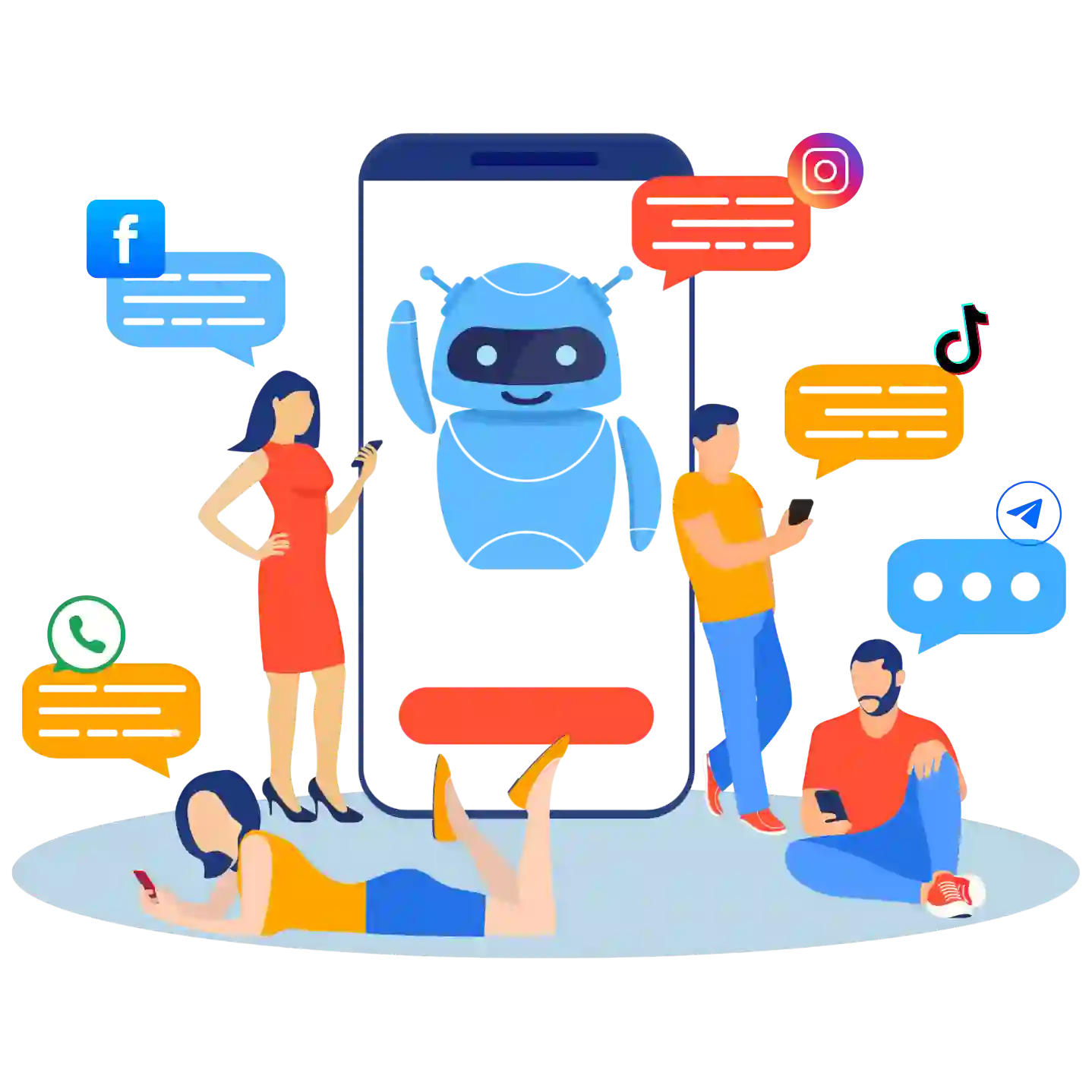 4 people chatting with a chatbot