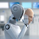 A AI robot wearing a human face