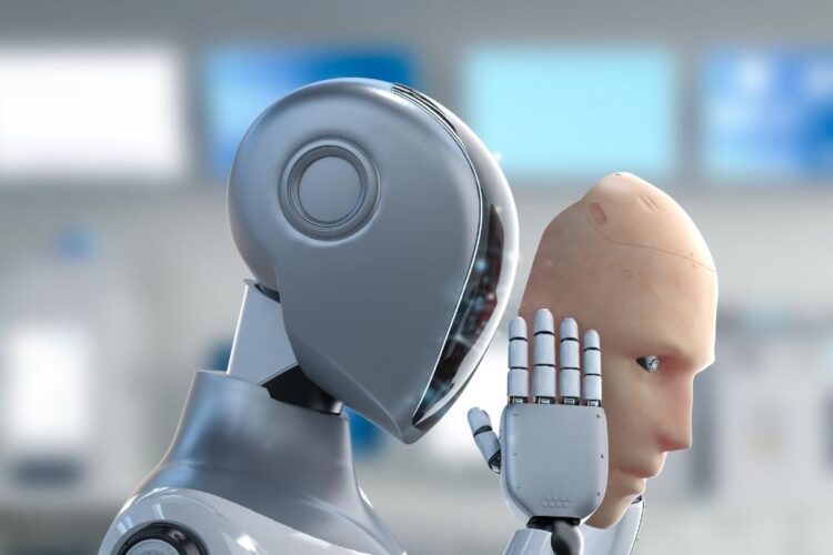 A AI robot wearing a human face