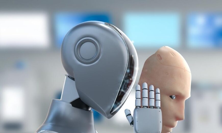 A AI robot wearing a human face