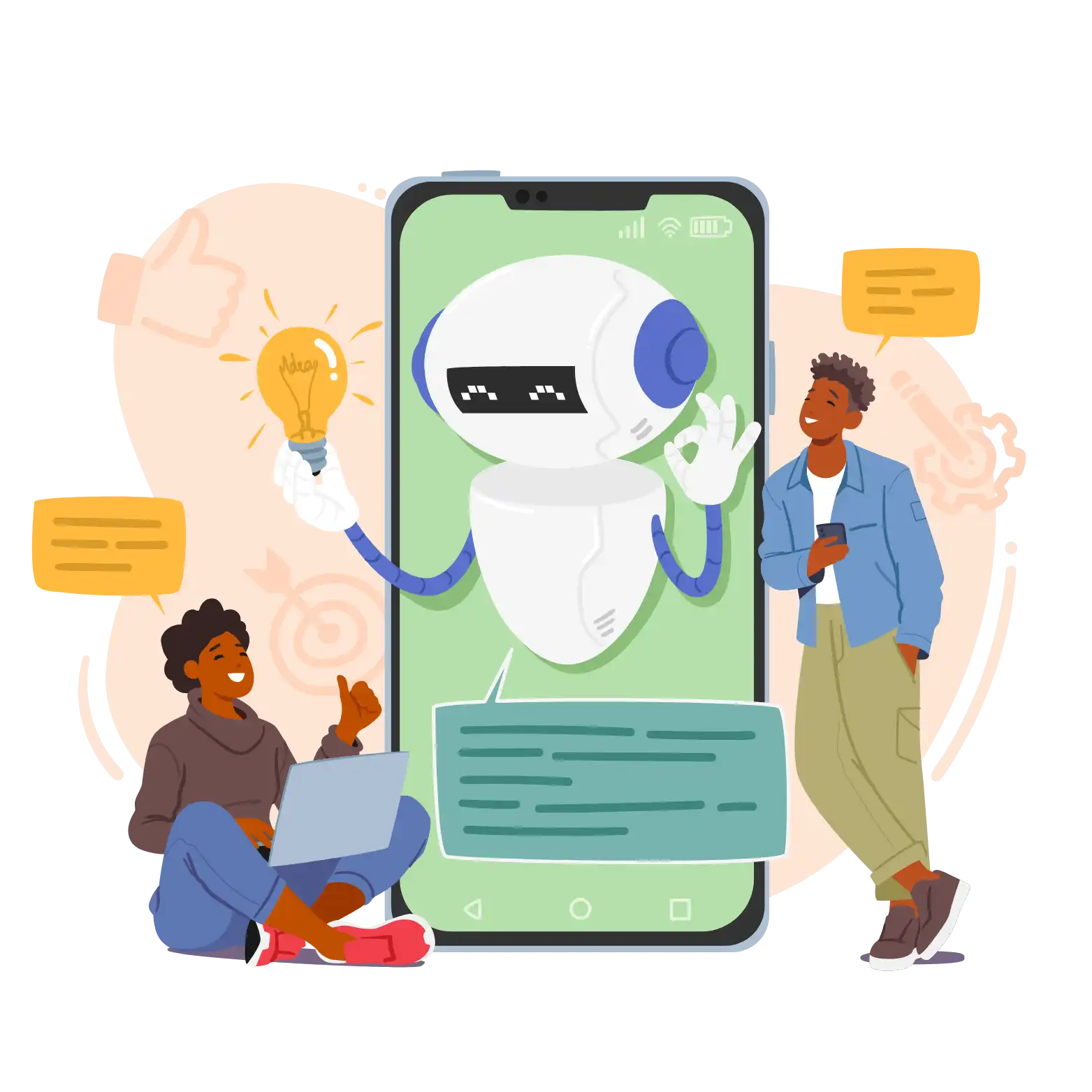 two youngsters chatting with a chatbot